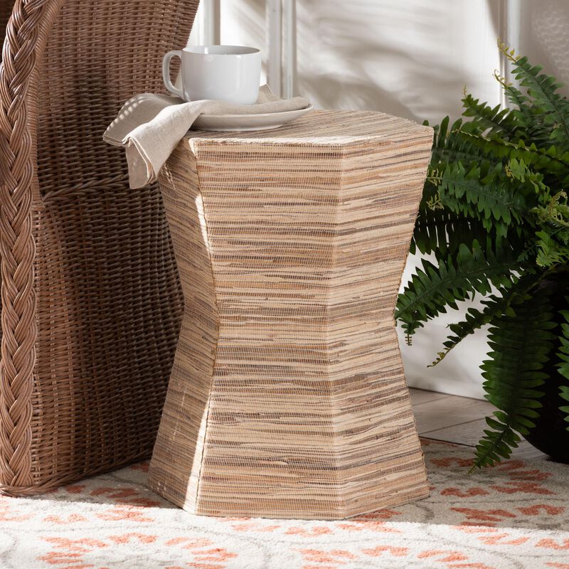 bali & pari Idana Bohemian Woven Grasscloth Hourglass End Table