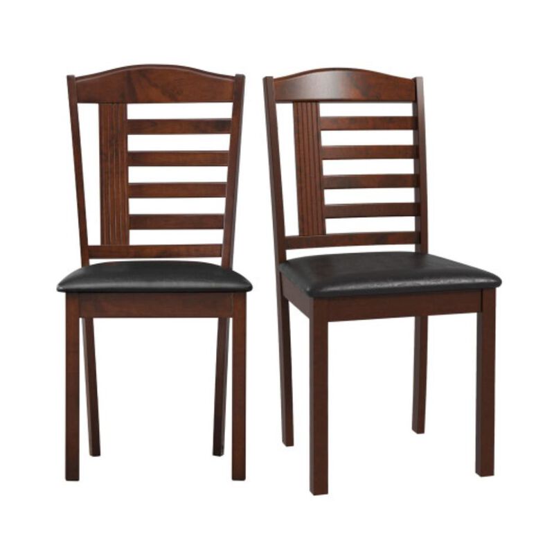 Hivvago Set of 2 Wood Kitchen Chairs with Faux Leather Upholstered Seat in Black