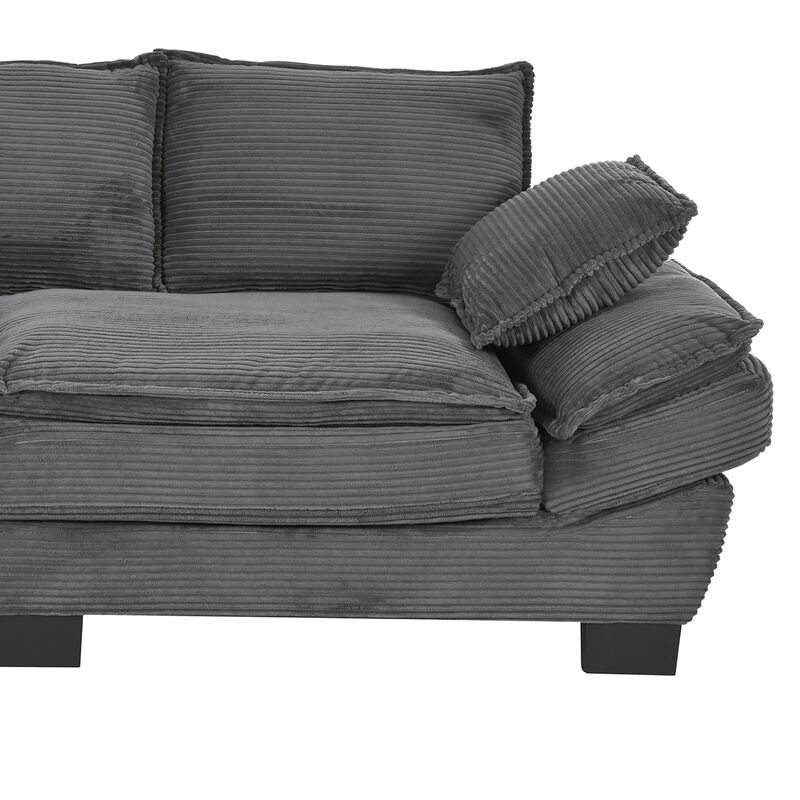 Clihome 85.4" Modern Curved Corduroy Fabric Couch Sofa,Back Upholstered Couch with 2 Decorative Throw Pillows image number 4