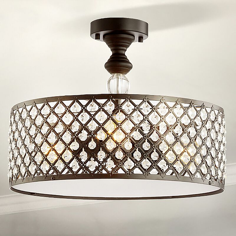 Elise 3-Light Crystal/Metal Drum Semi-Flush Mount