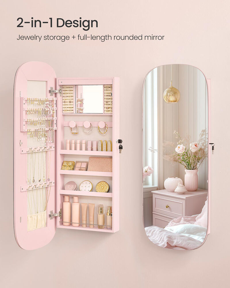 LED Jewelry Armoire Wall Door Mounted Jelly Pink White Lining image number 3