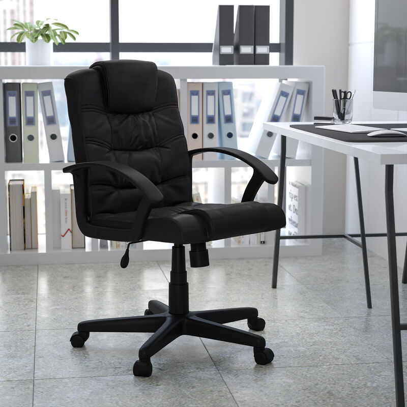 Lindon Mid-Back Black LeatherSoft Swivel Task Office Chair with Arms image number 1