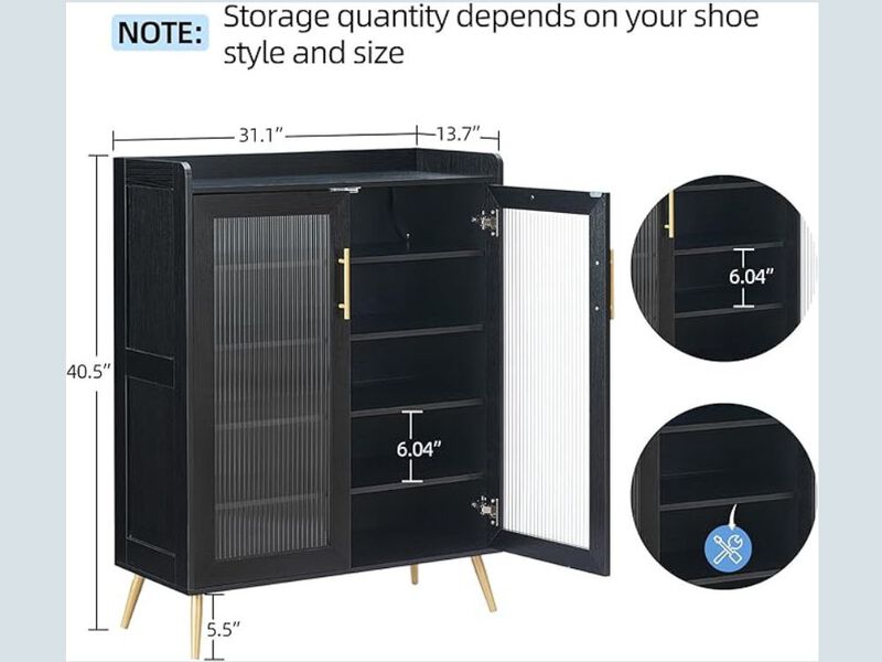 Entryway Shoe Storage Cabinet 5 Tier Adjustable Shelves Black image number 2