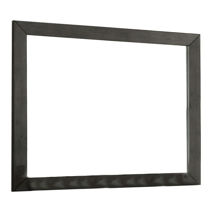 39 Inch Mirror with Rectangular Wooden Frame, Dark Gray-Benzara