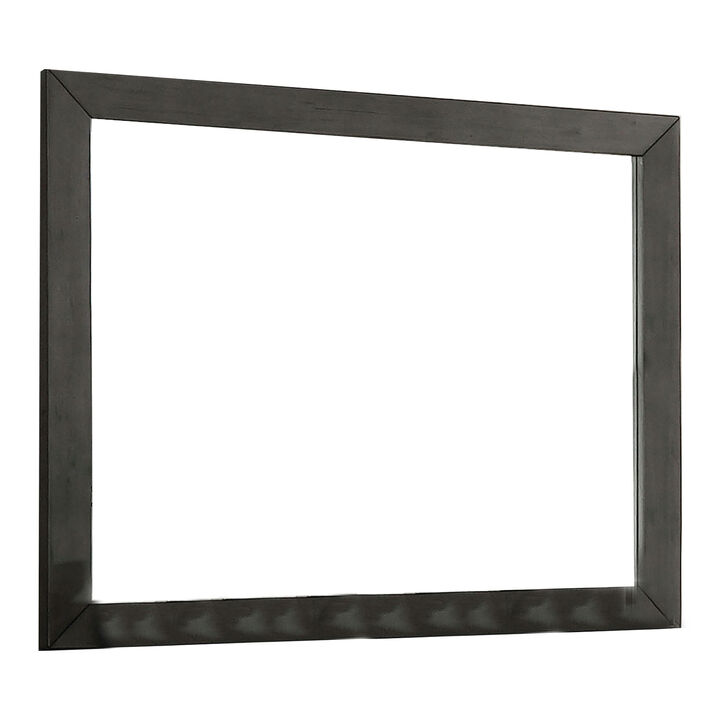 39 Inch Mirror with Rectangular Wooden Frame, Dark Gray - Benzara