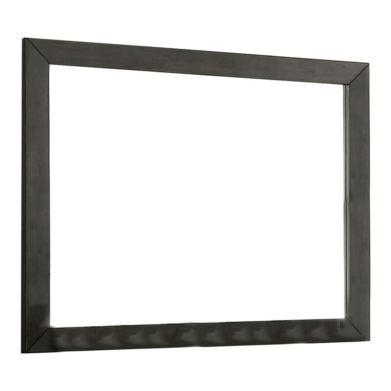 39 Inch Mirror with Rectangular Wooden Frame, Dark Gray - Benzara