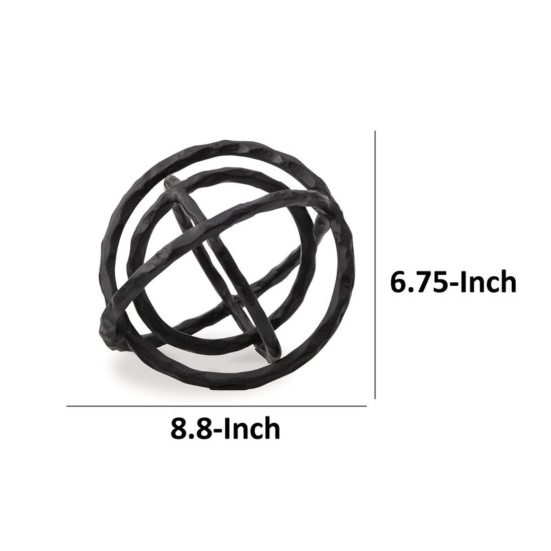 Lizy Sculpture Decor Set of 2 Interlocking Round Rings Black Cast Aluminium - Benzara
