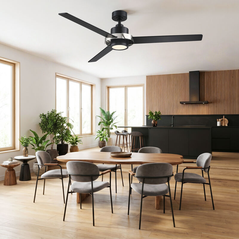 60" Modern Black Reversible DC Motor Dimmable LED Large Ceiling Fan with Light and Remote for Bedroom, Living Room or Office image number 3