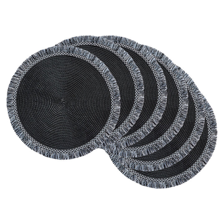 Set of 6 Black  White  and Gray Round Modern Placemats 14.75"