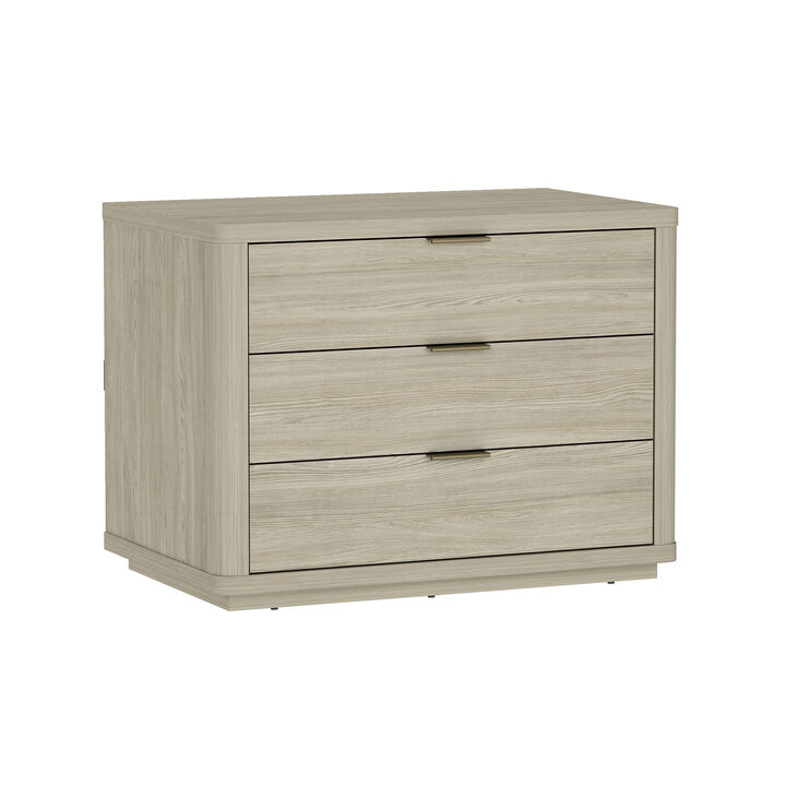 Evelyn Wide 3-Drawer Nightstand in Gray