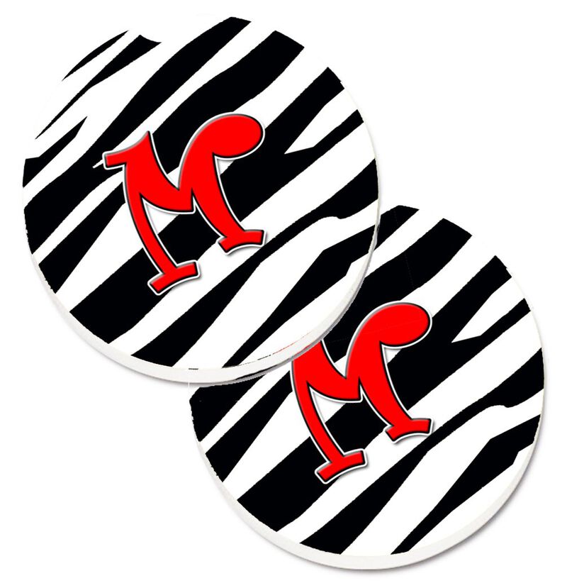 Caroline's Treasures Monogram Initial M Zebra Red Set of 2 Cup Holder Car Coasters CJ1024-MCARC, 2.56, Multicolor