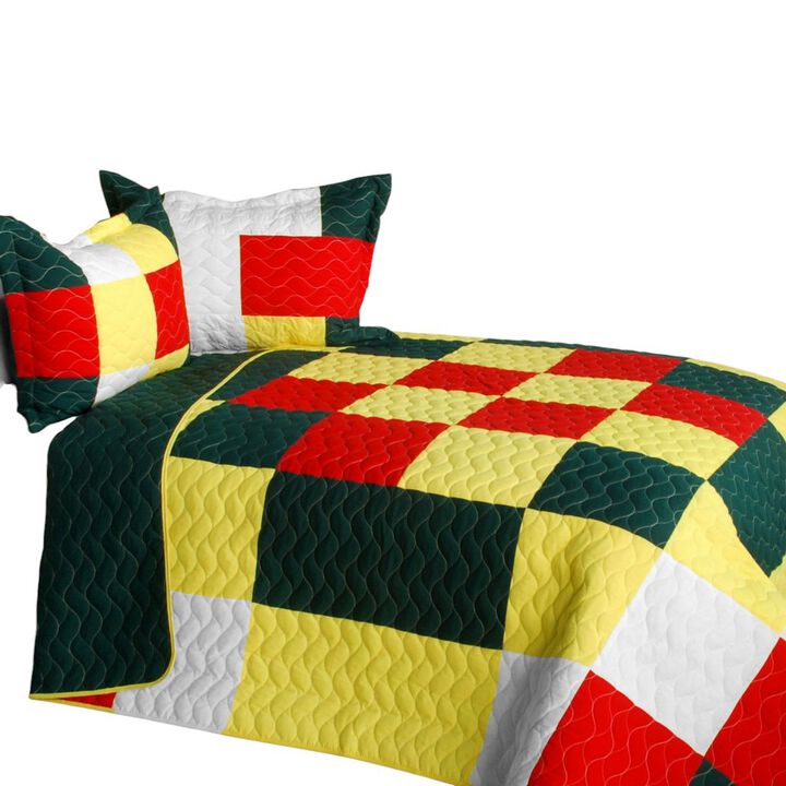 Vermicelli Quilted Plaid Quilt Set Rattlebush Style for Full Beds