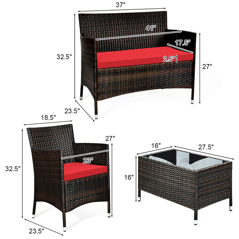 4 Pieces Comfortable Outdoor Rattan Sofa Set with Glass Coffee Table image number 3