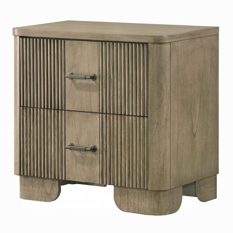 Leky Nightstand, 2 Reeded Drawers, Rounded Corners, Antique Oak Brown image number 0