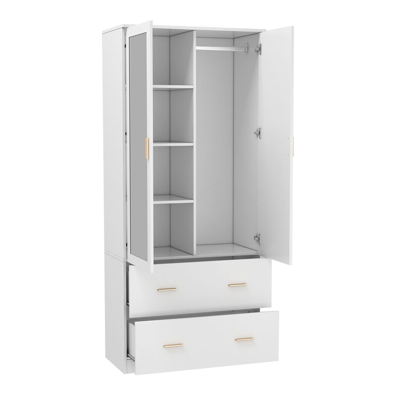 FUFU&GAGA Wardrobe with Full-Length Mirror, PB Particleboard & Paper Laminate (31.5" W x 72" H x 18.9" D)