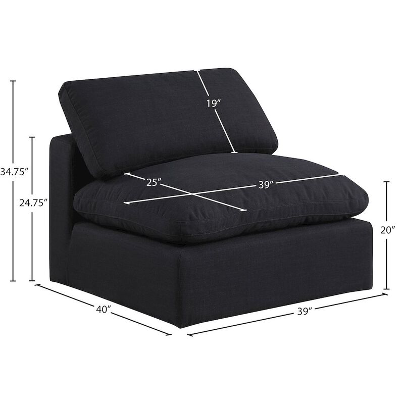 Meridian Furniture Comfy Black Linen Textured Fabric Modular Armless Chair