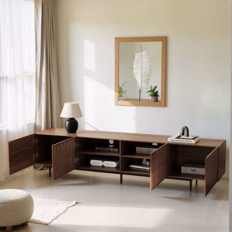 TV Stand with 4 Doors,Walnut 70.87"