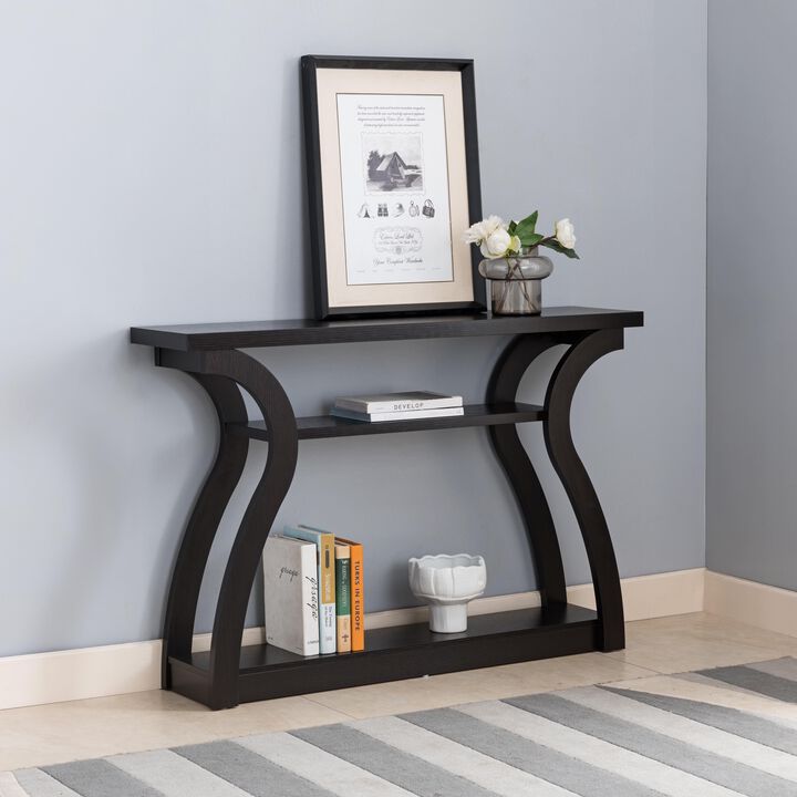 Red Cocoa Curved Body Console Table with 2 Shelves
