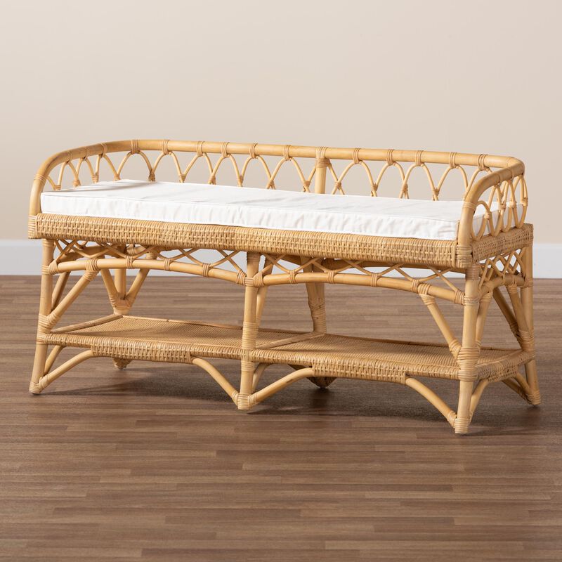 Bali & Pari Leryn Modern Bohemian Natural Brown Rattan Bench