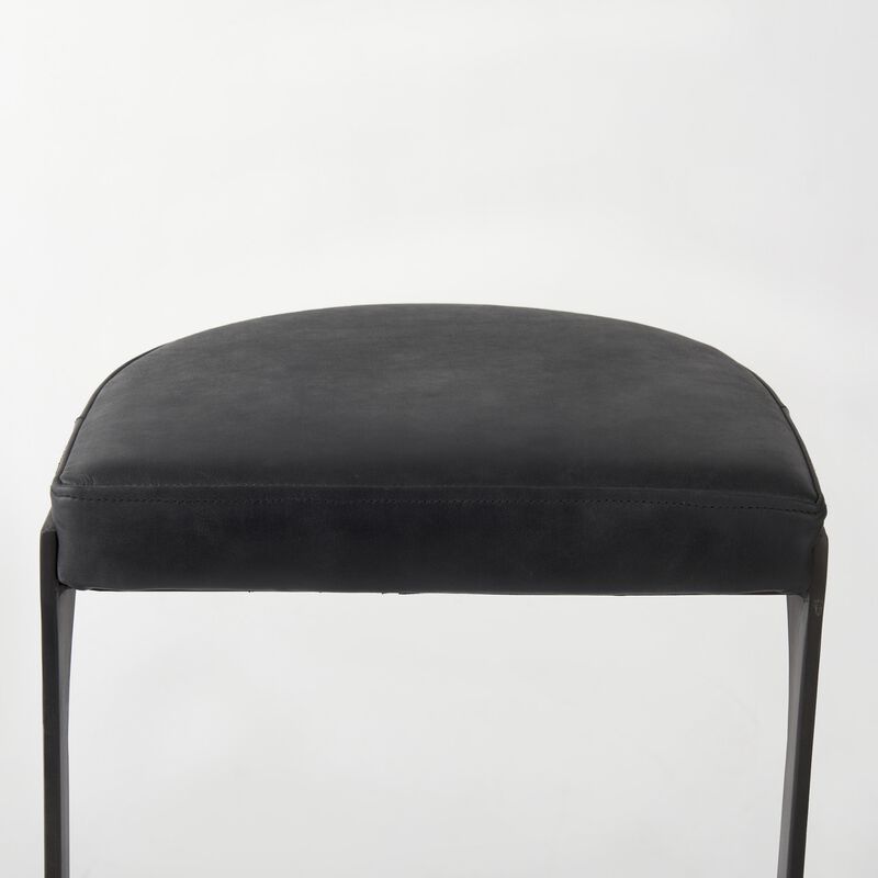 HomeRoots 35" Black Leather and Metal Backless Bar Chair image number 5