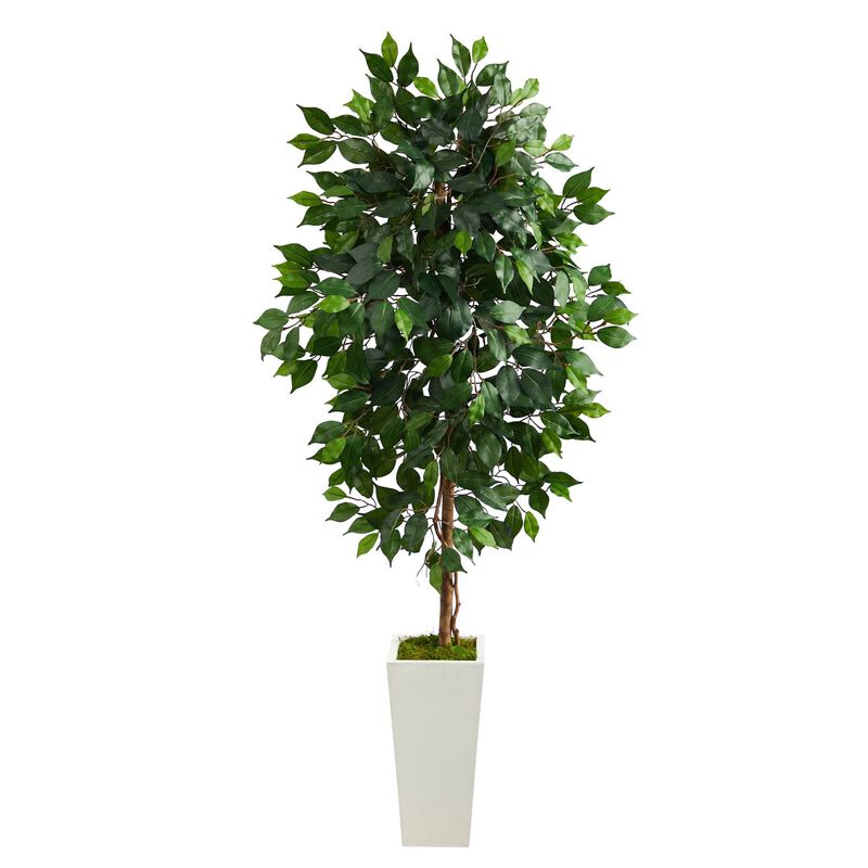 Nearly Natural 4.5-in Ficus Artificial Tree in White Planter