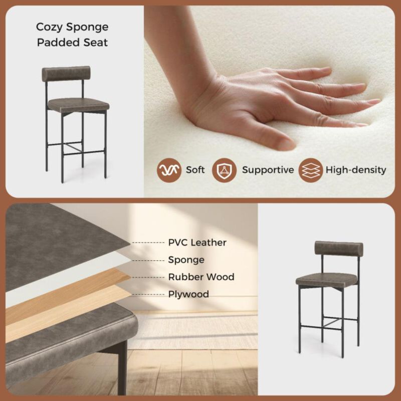 Hivvago Upholstered Bar Stools Set of 2 Counter Height Bar Chairs with  Backrest