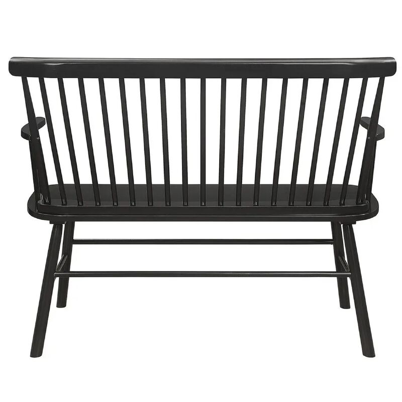 Transitional Style Curved Design Spindle Back Bench with Splayed Legs,Black-Benzara image number 4