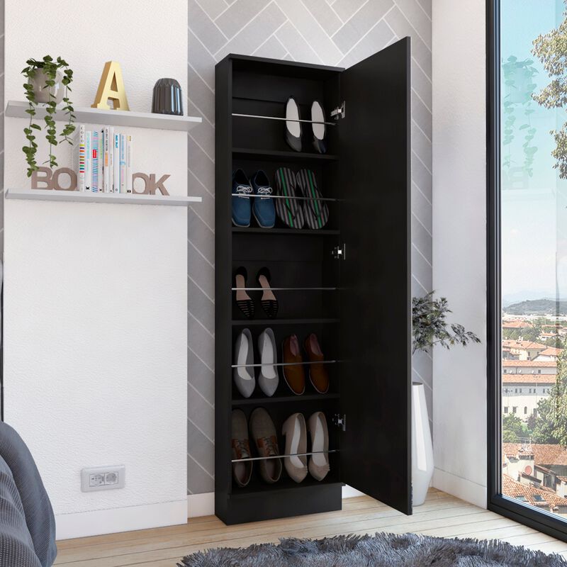 Leto Xl Shoe Rack, Mirror, Five Interior Shelves, Single Door Cabinet -Black