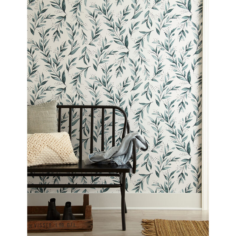 Weekends Olive Branch Teal Wallpaper image number 1