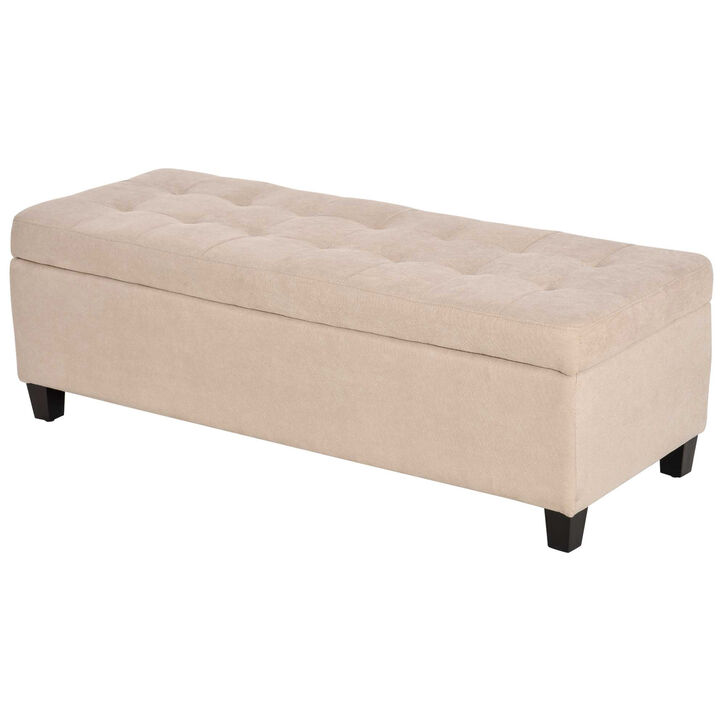 HOMCOM Storage Ottoman, 50" Storage Bench with Linen Fabric Upholstery, Tufted Design, and Soft Close Lid for Living Room, Entryway, or Bedroom, Cream White