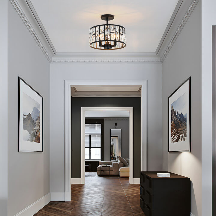 Modern Glam 3-Light Dimmable Crystal Semi Flush Mount Ceiling Light