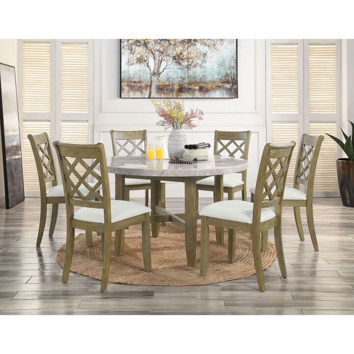 Karsen DINING TABLE W/MARBLE TOP Marble Top & Rustic Oak Finish DN