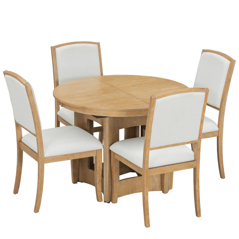 Merax Farmhouse Extendable Round Dining Table Set for 4