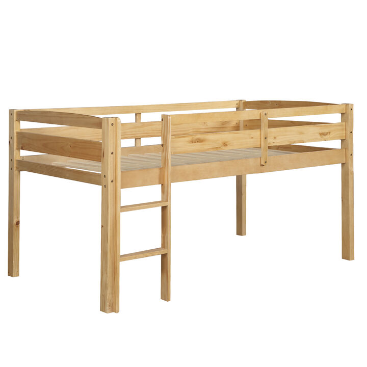 Whisen Twin Size Solid Wood Low Loft Bed with Ladder, Space Saving Loft Bed for Kids Bedroom