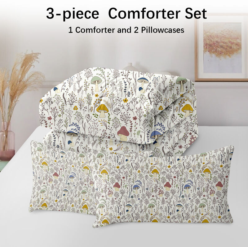 3 Piece Comforter Set Cute Mushroom Design With Pillow Shams For Kids - Twin size