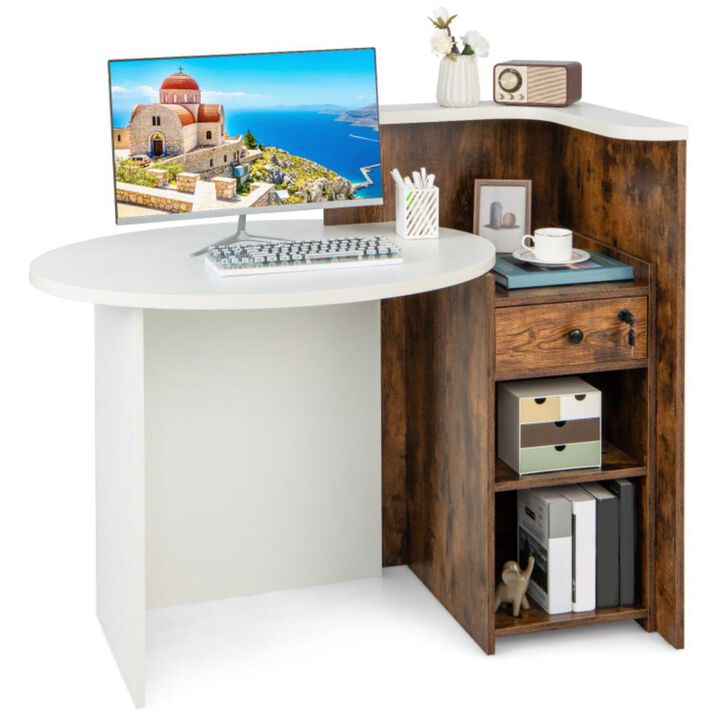 Hivvago Front Reception Office Desk with Open Shelf and Drawer