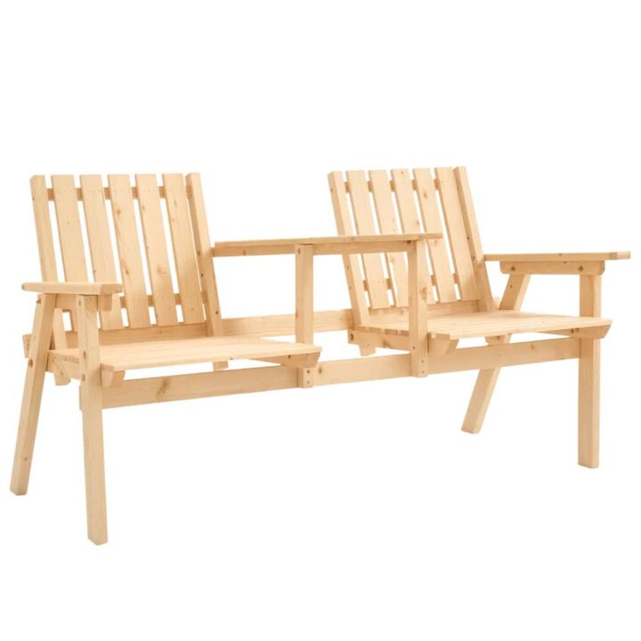 Hivvago Wooden Outdoor Patio Bench with Umbrella Hole and Table