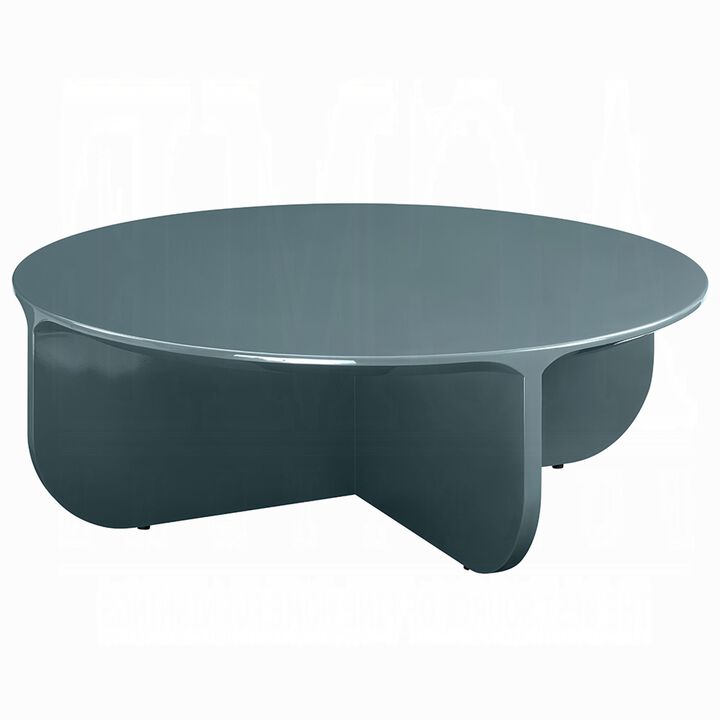 Lemy Coffee Table. 39 Inch Round Top with Pedestal Base, Teal Blue Wood
