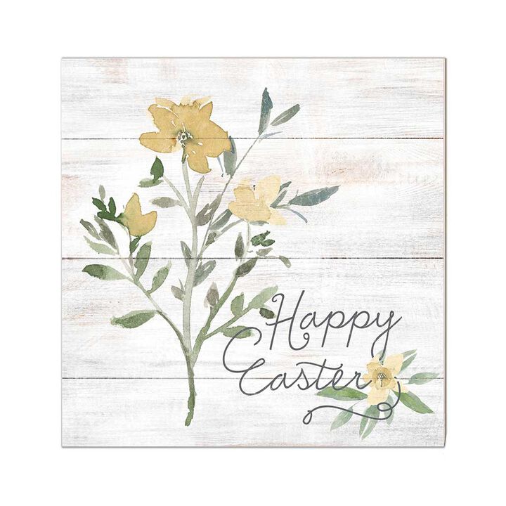 10" Yellow and Green "Happy Easter" with Wildflowers Sign