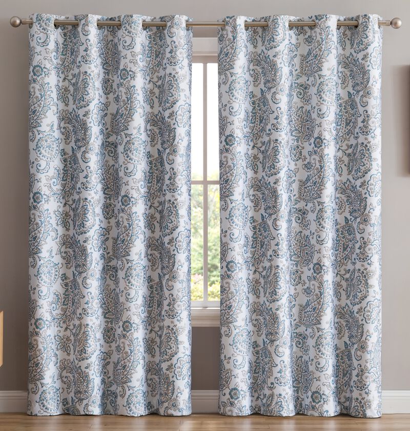 THD Paisley Faux Silk 100% Blackout Room Darkening Thermal Lined Energy Efficient Curtain Grommet Panels - Pair image number 2