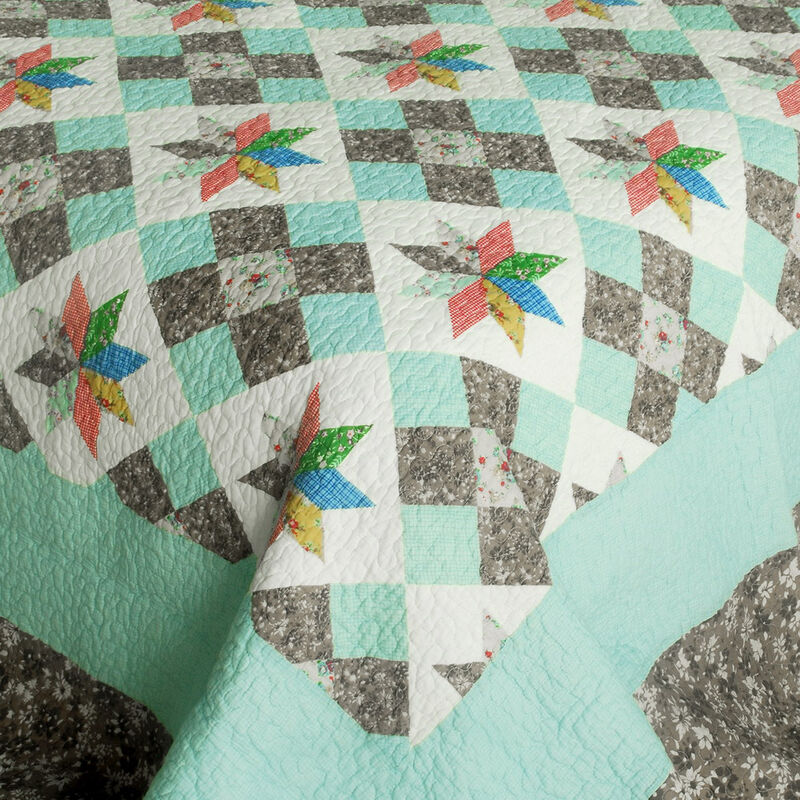 Vermicelli Quilted Cotton Printed Quilt Set Queen Size Deep in My Heart Design Set image number 2