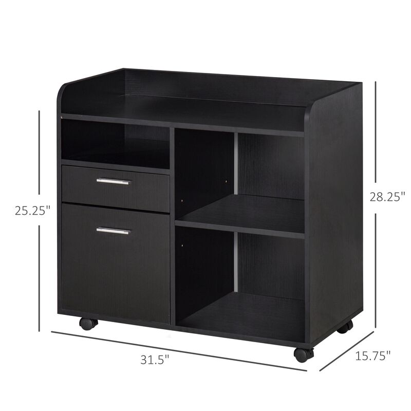Filing Cabinet Printer Stand Mobile Lateral File Cabinet with 2 Drawers, 3 Open Storage Shelves for Home Office Organization, Black