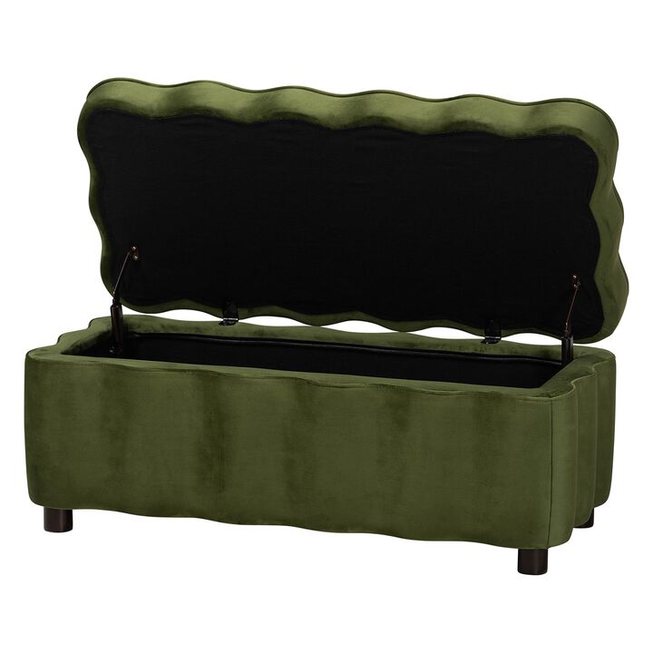 Baxton Studio Paulina Velvet Storage Bench - Lift Top Accent Bench with Interior Storage and Scalloped Outline for Bedroom or Living Room