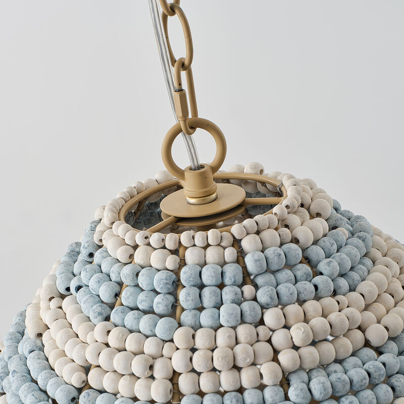 15.7" Coastal 2-Light Distressed Blue and White Wood Beaded Gourd Chandelier, Pendant Light for Bedroom, Living Room or Dining Room image number 6