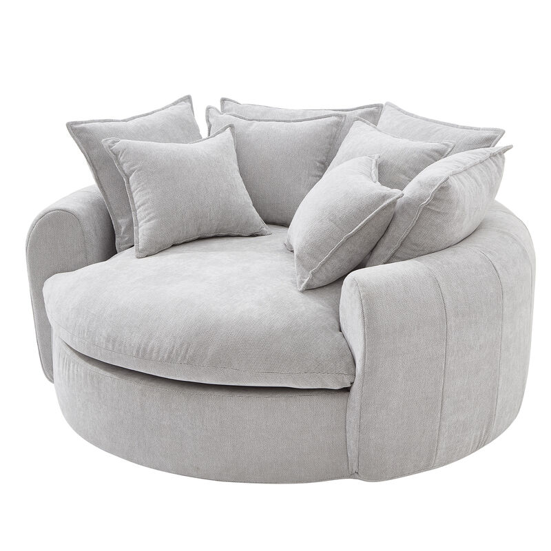 Merax Round Chenille Chaise Sofa with 8 Throw Pillows