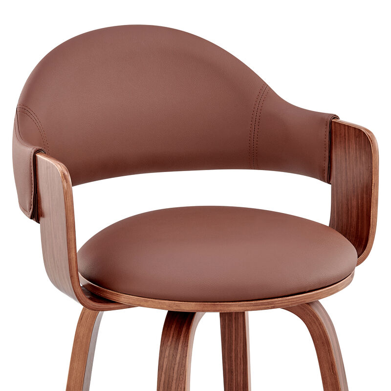 Daxton  Brown Faux Leather and Walnut Wood Bar Stool