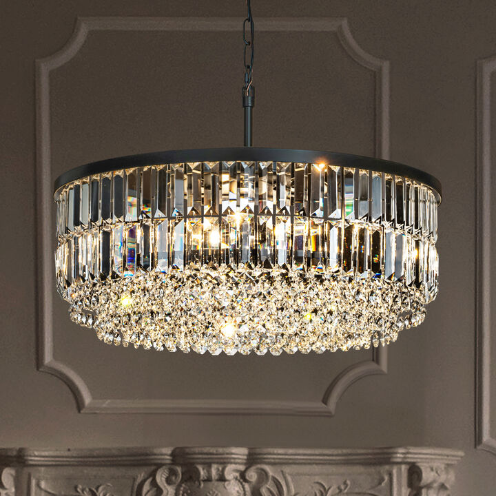 5 Lights 24" Traditional Matte Black Chandelier With Clear Crystal Accents