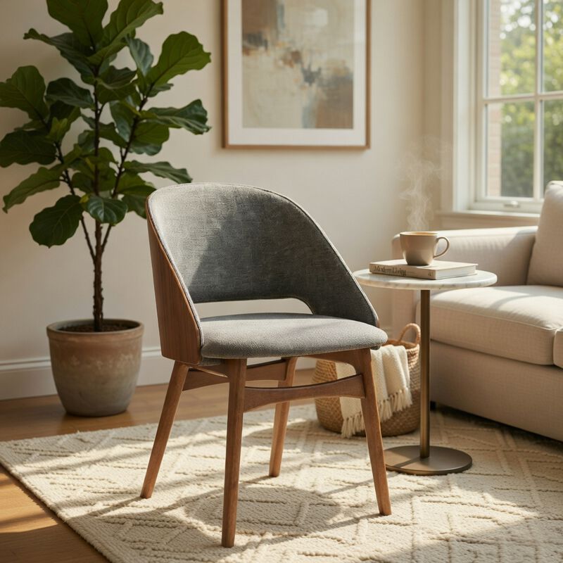 Dio Dining Side Chair Set of 2, Open Cut Curved Back, Walnut Brown image number 8