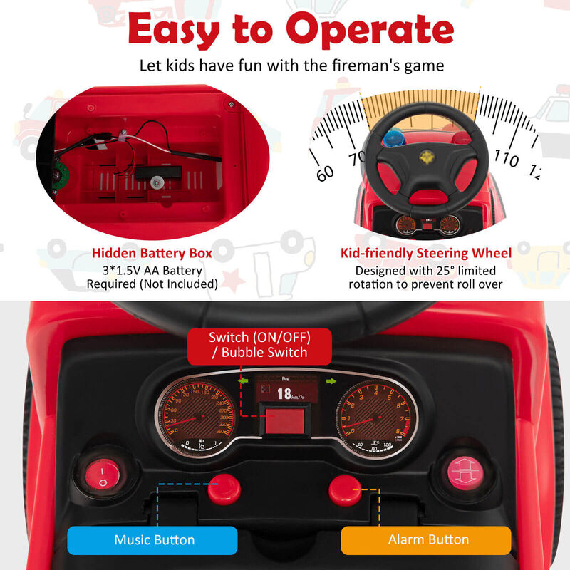 Push Ride On Fire Truck for Kids with Bubble Maker Ladder and Headlights-Red image number 6