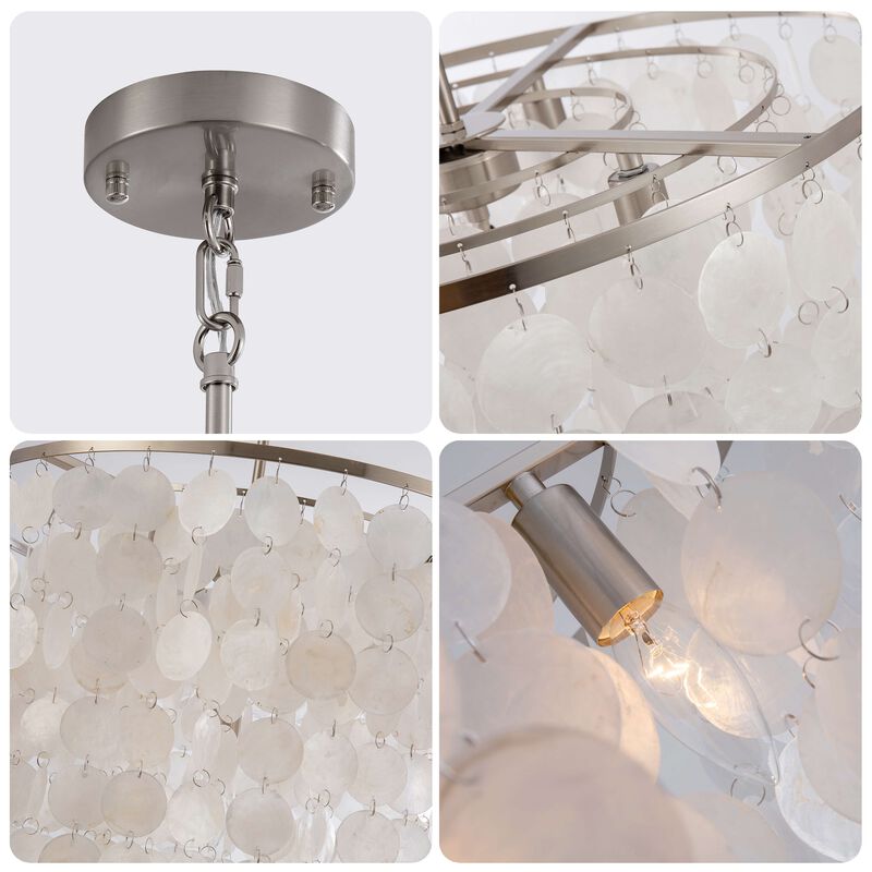 Jojospring Paula 4-Light 20.5" Tiered Chandelier with Natural White Shell -Satin Nickel image number 7